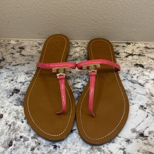 Tory Burch Vibrant Pink and Tan Sandals